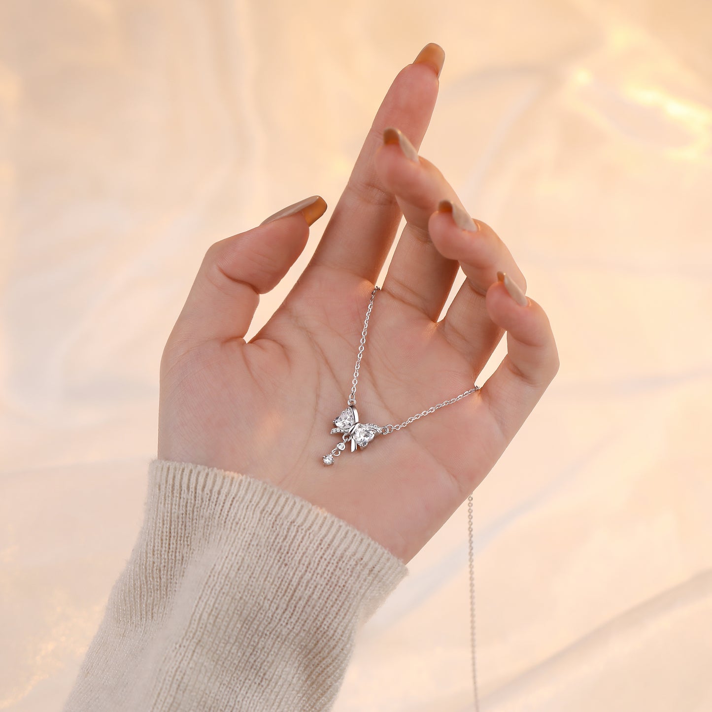 925 Sterling Silver Dangling Cz Butterfly Necklace For Women & Girls