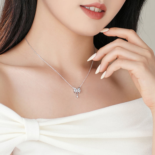 925 Sterling Silver Dangling Cz Butterfly Necklace For Women & Girls