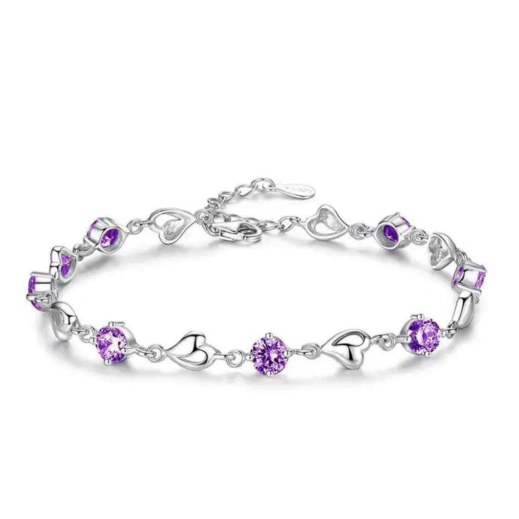 Amethyst Heart Charm Bracelet