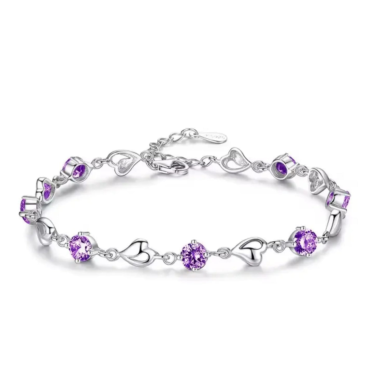 Amethyst Heart Charm Bracelet