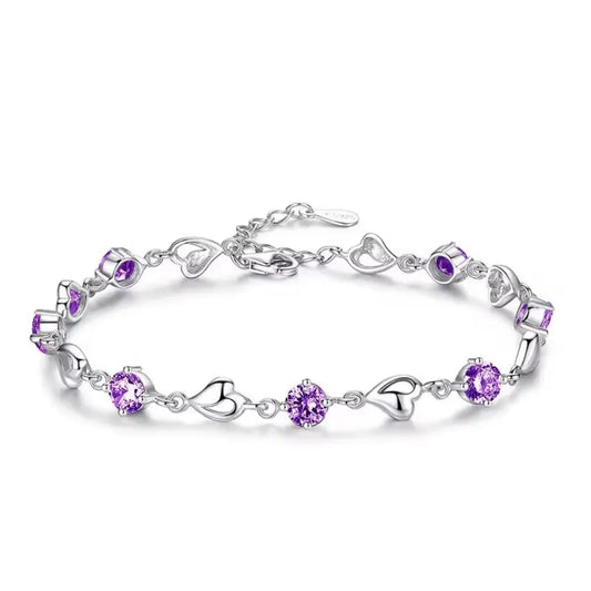 Amethyst Heart Charm Bracelet