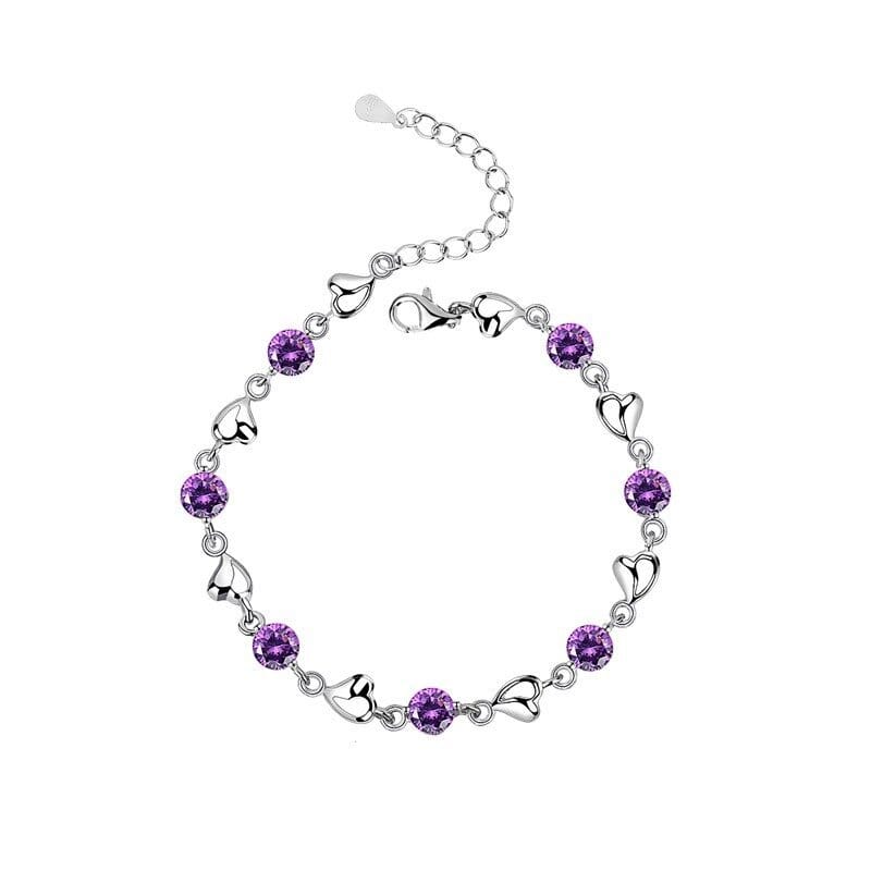 925 sterling silver Amethyst Heart Charm Silver Bracelet for women & girls