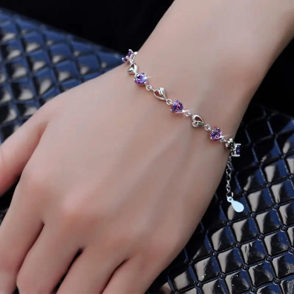 Amethyst Heart Charm Bracelet