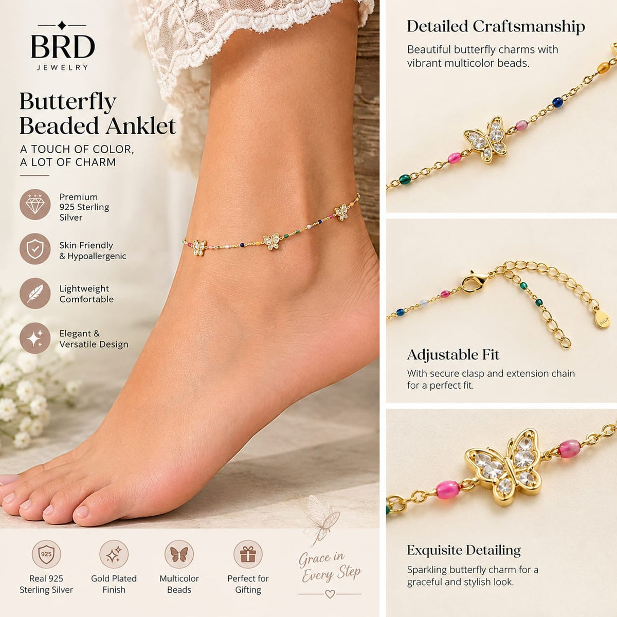 Butterfly Charm Golden Anklet