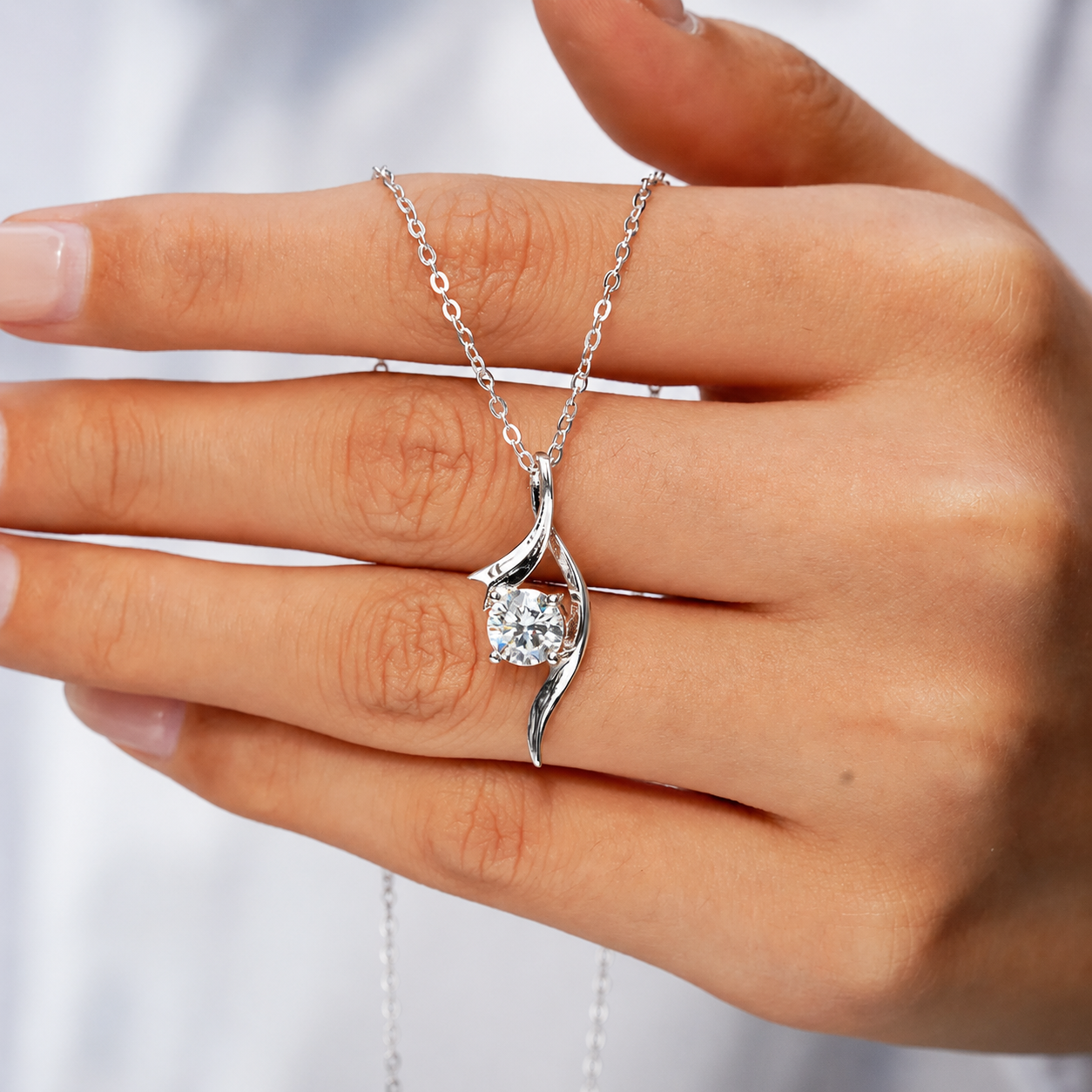 Eternal Grace CZ Silver Pendant With Chain In 925 Sterling Silver