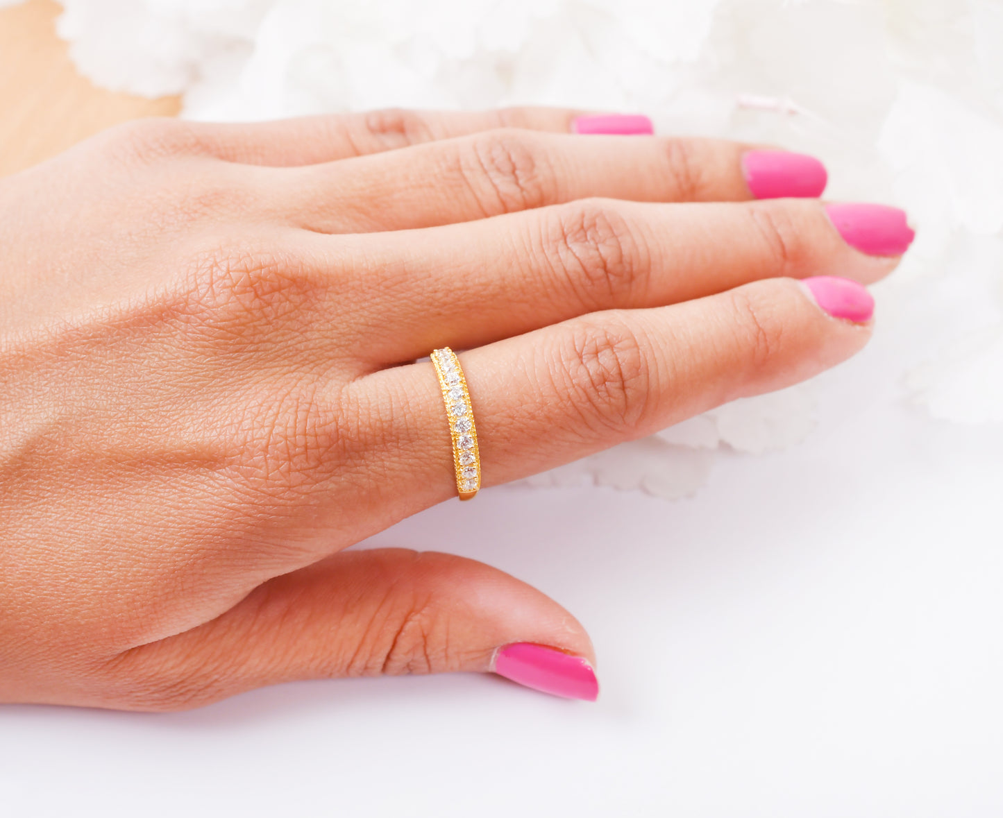 gold plated sterling silver wedding band , close up