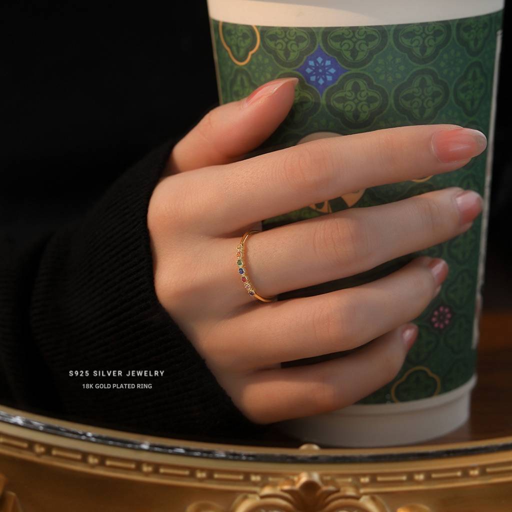 Dainty Rainbow Gold Plated Silver Ring