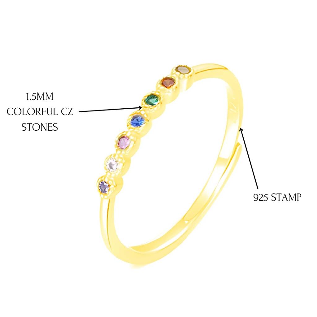 Dainty Rainbow Gold Plated Silver Ring