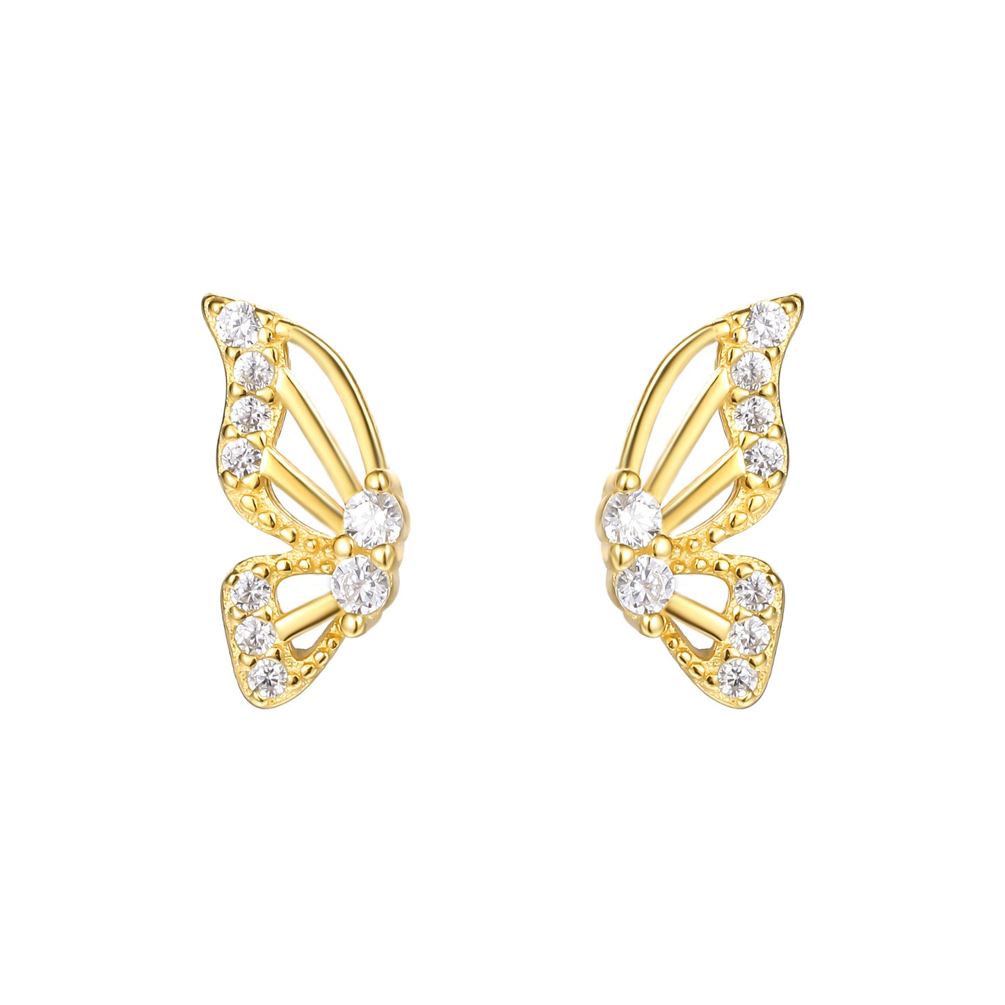 Dainty Butterfly Wings Gold Studs In 925 Sterling Silver
