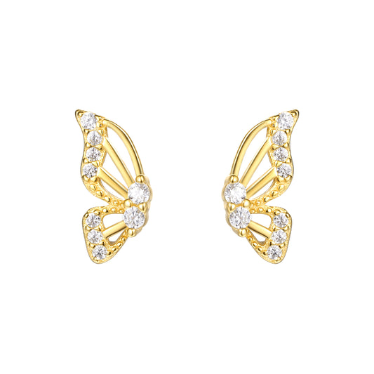 Dainty Butterfly Wings Gold Studs In 925 Sterling Silver