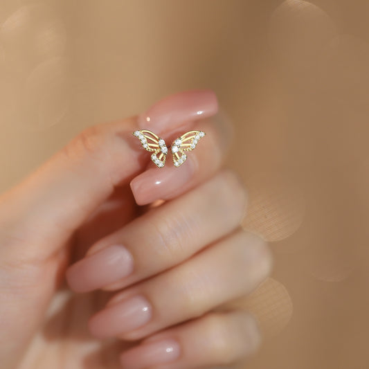 Dainty Butterfly Wings Golden Studs