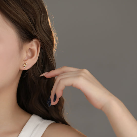 Dainty Butterfly Wings Gold Studs In 925 Sterling Silver