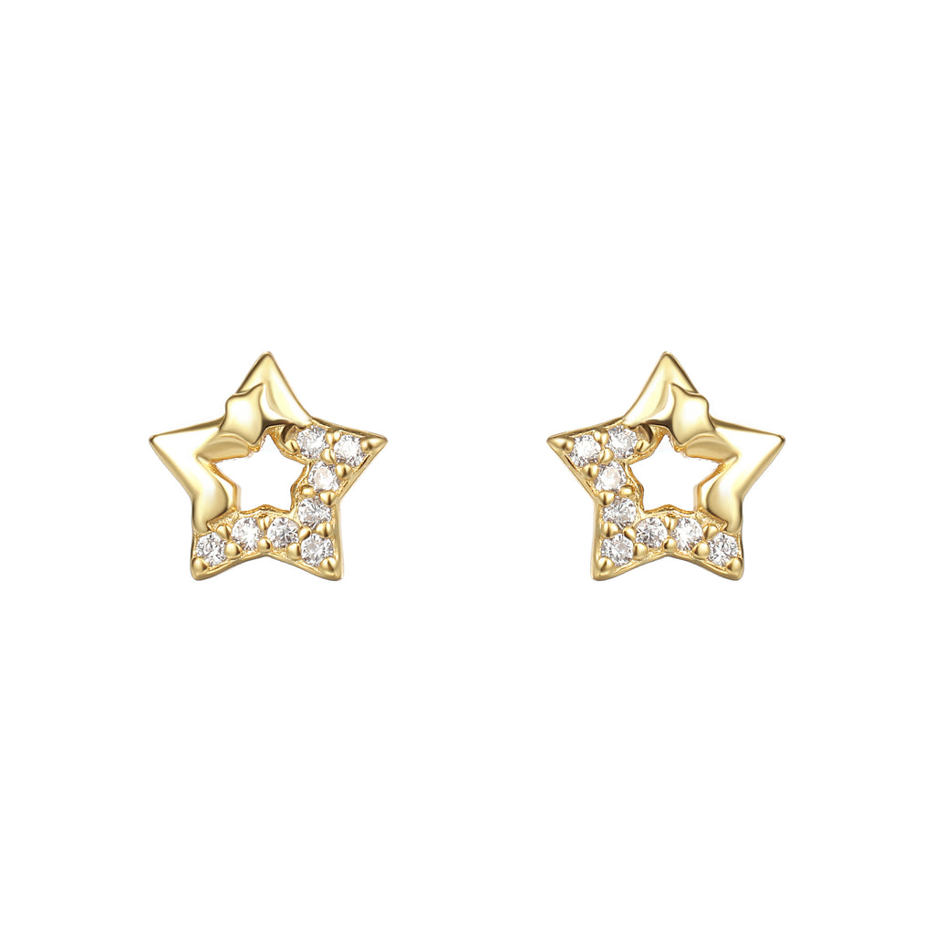 Golden Star CZ Silver Stud Earrings