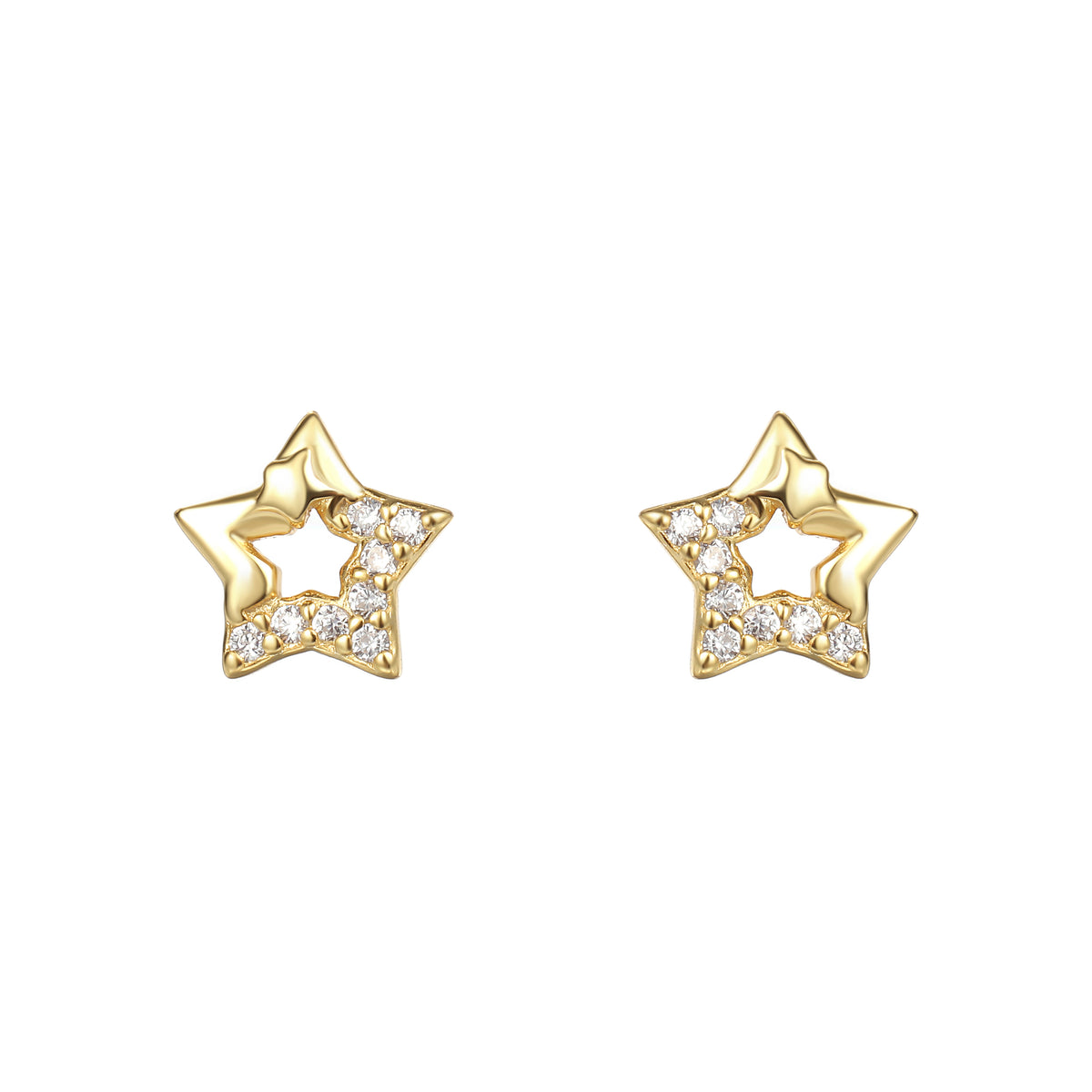 Golden Star CZ Silver Stud Earrings