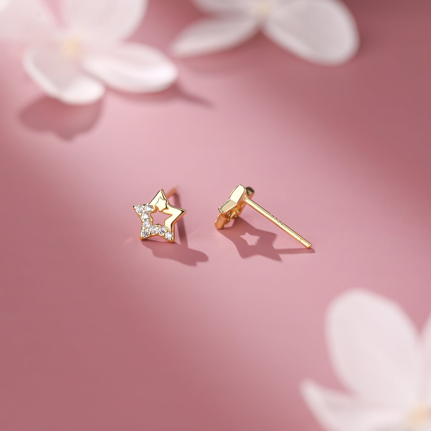 18K Gold Plated Star CZ Silver Studs