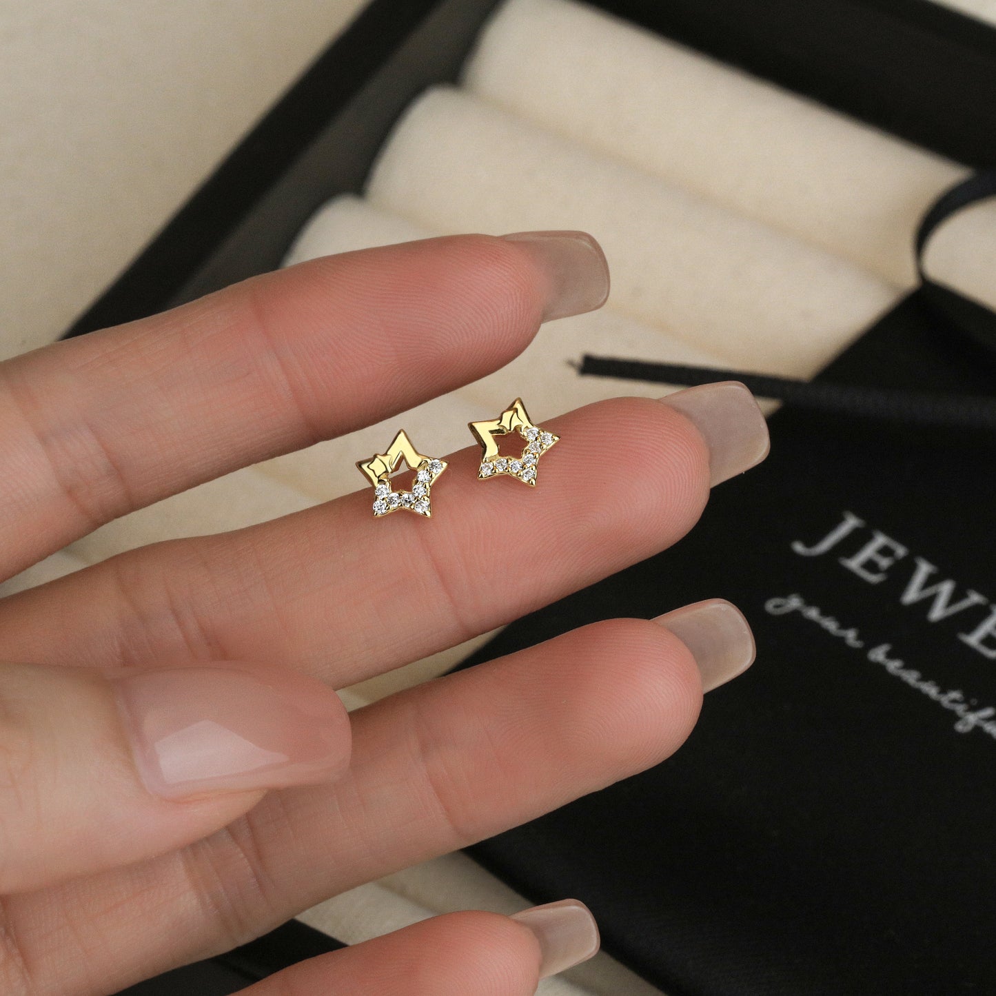 18K Gold Plated Star CZ Silver Studs