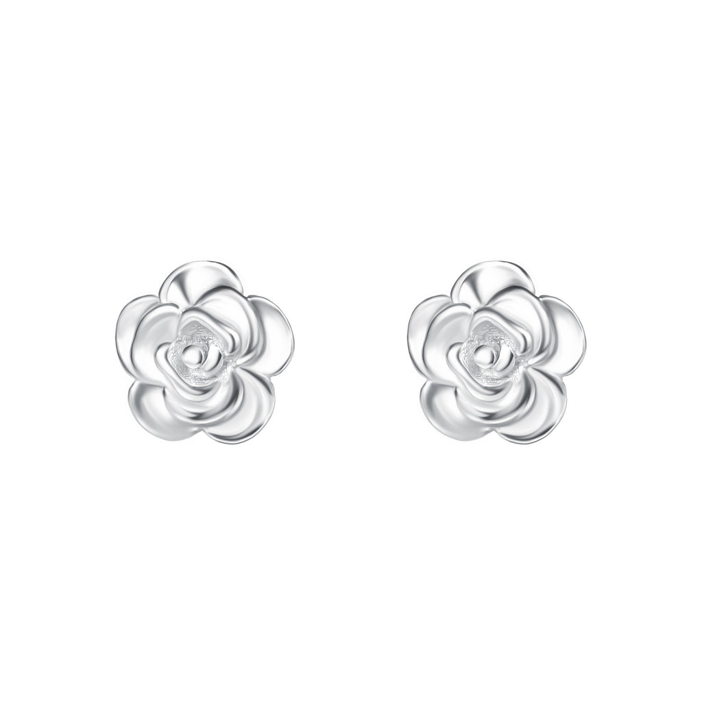 999 Pure Silver Dainty Rose Stud Earrings