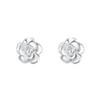 999 Pure Silver Dainty Rose Stud Earrings