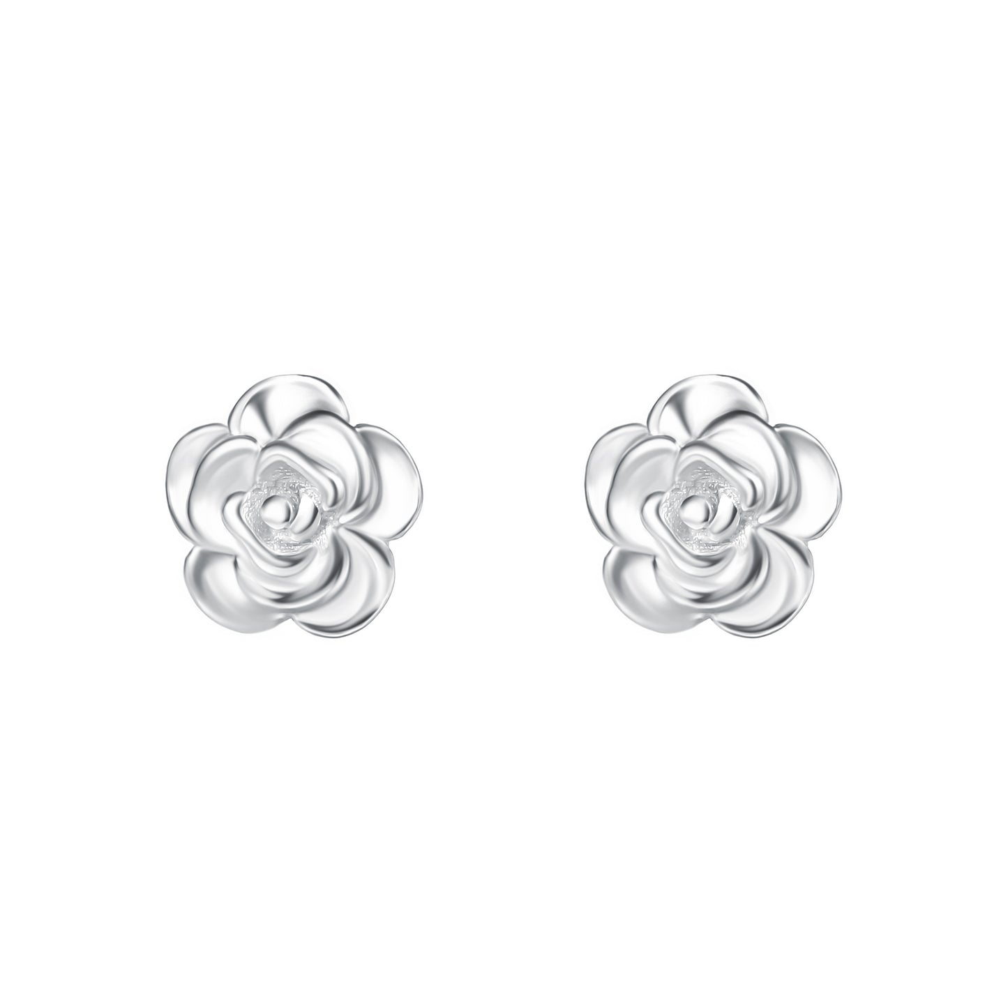 999 Silver Dainty Rose Stud Earrings