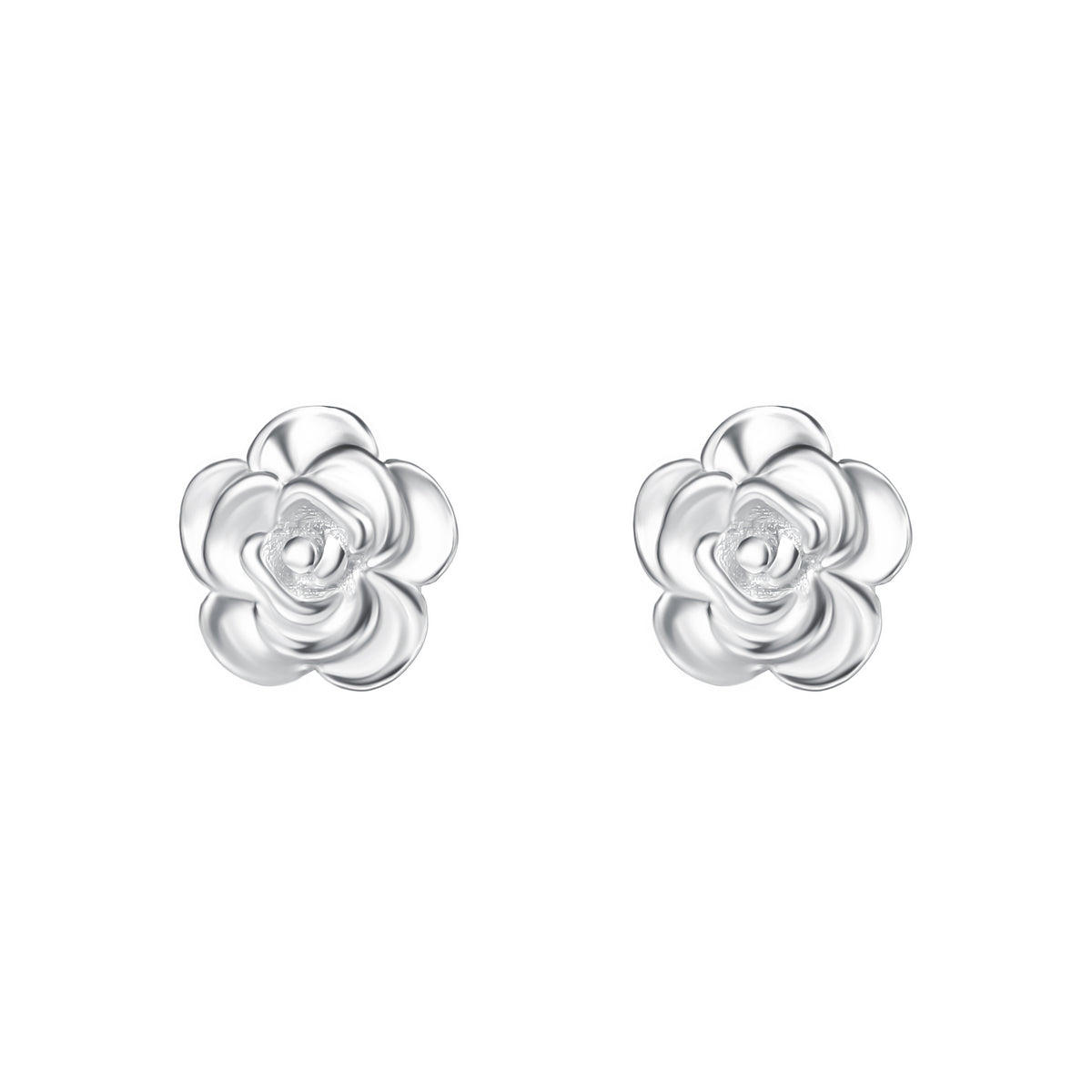 999 Pure Silver Dainty Rose Stud Earrings