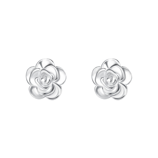 999 Silver Dainty Rose Stud Earrings