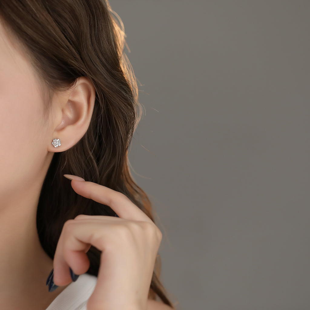 999 Pure Silver Dainty Rose Stud Earrings