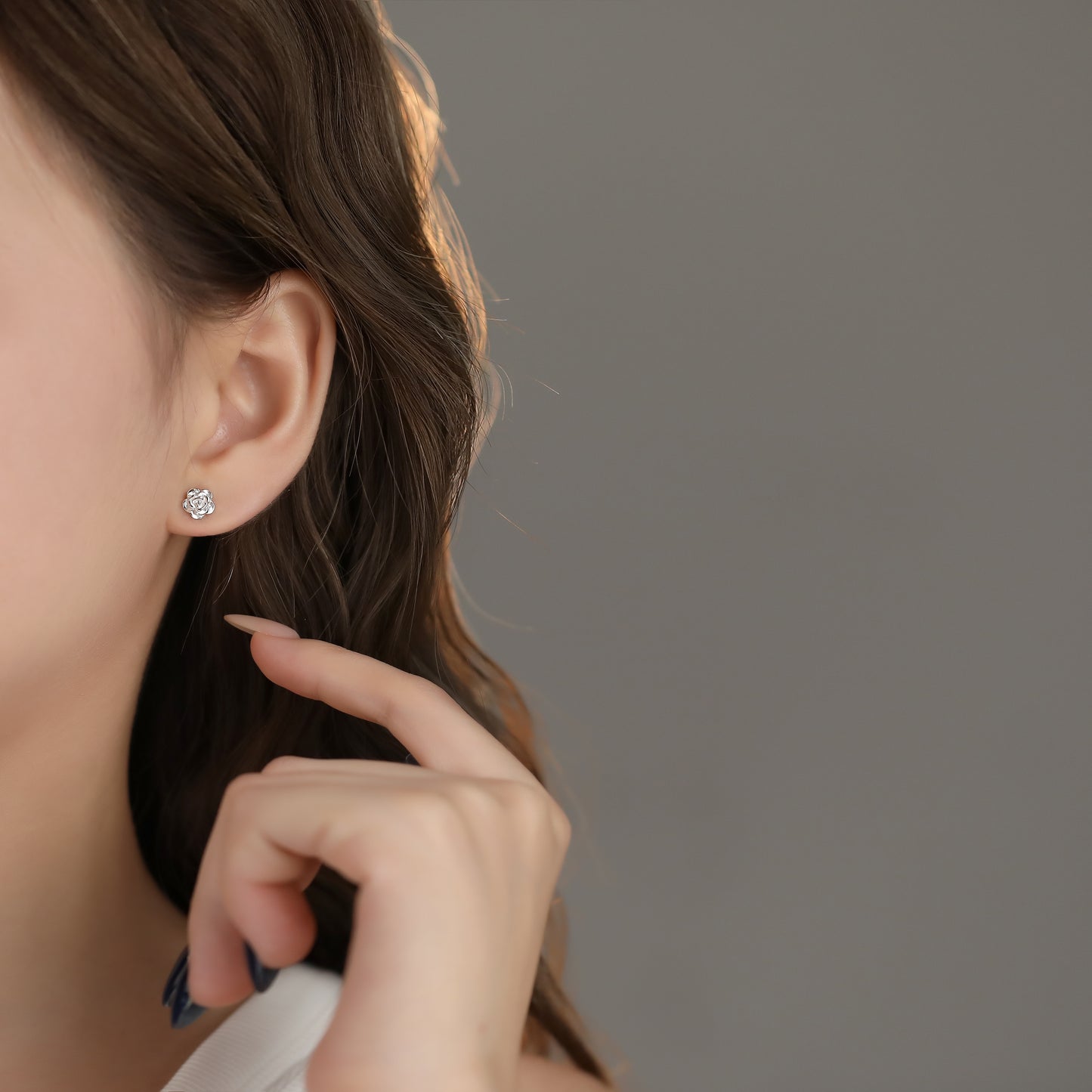 999 Silver Dainty Rose Stud Earrings