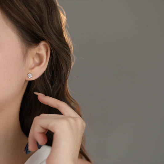 999 Pure Silver Dainty Rose Stud Earrings