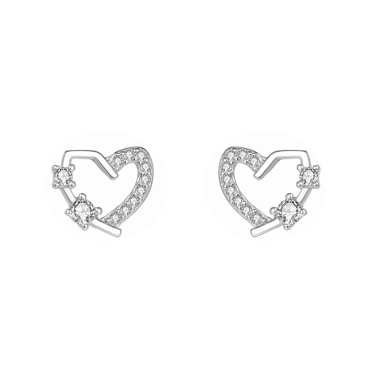 925 Sterling Silver Dainty Heart CZ Stud Earrings