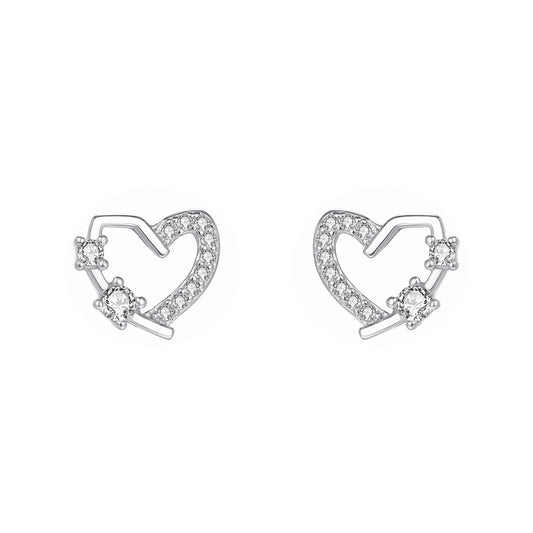 925 Sterling Silver Dainty Heart CZ Stud Earrings
