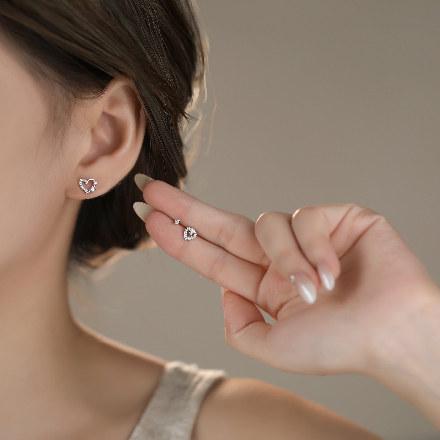 925 Sterling Silver Dainty Heart CZ Stud Earrings
