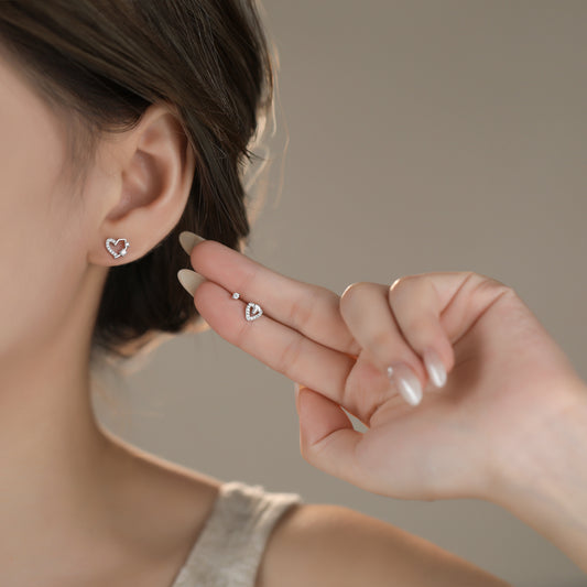 925 Sterling Silver Dainty Heart CZ Stud Earrings