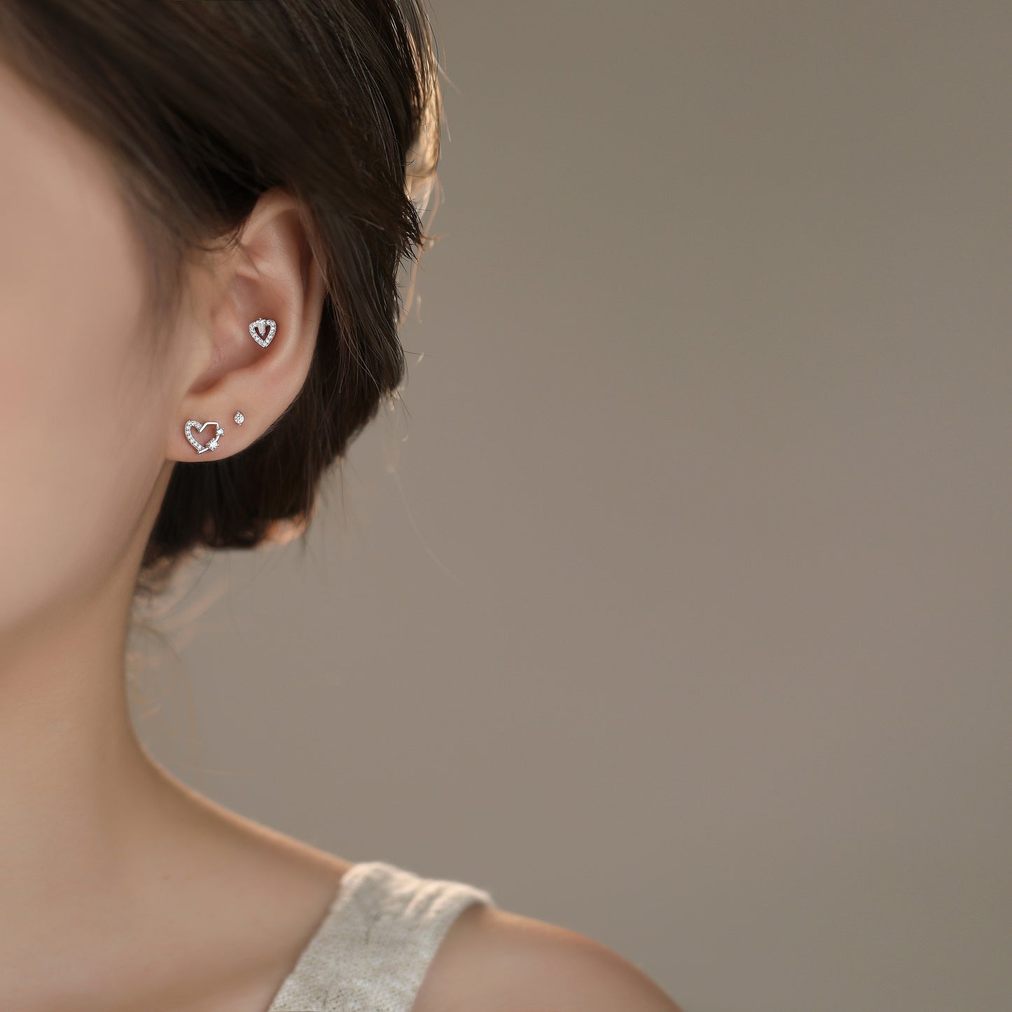 925 Sterling Silver Dainty Heart CZ Stud Earrings
