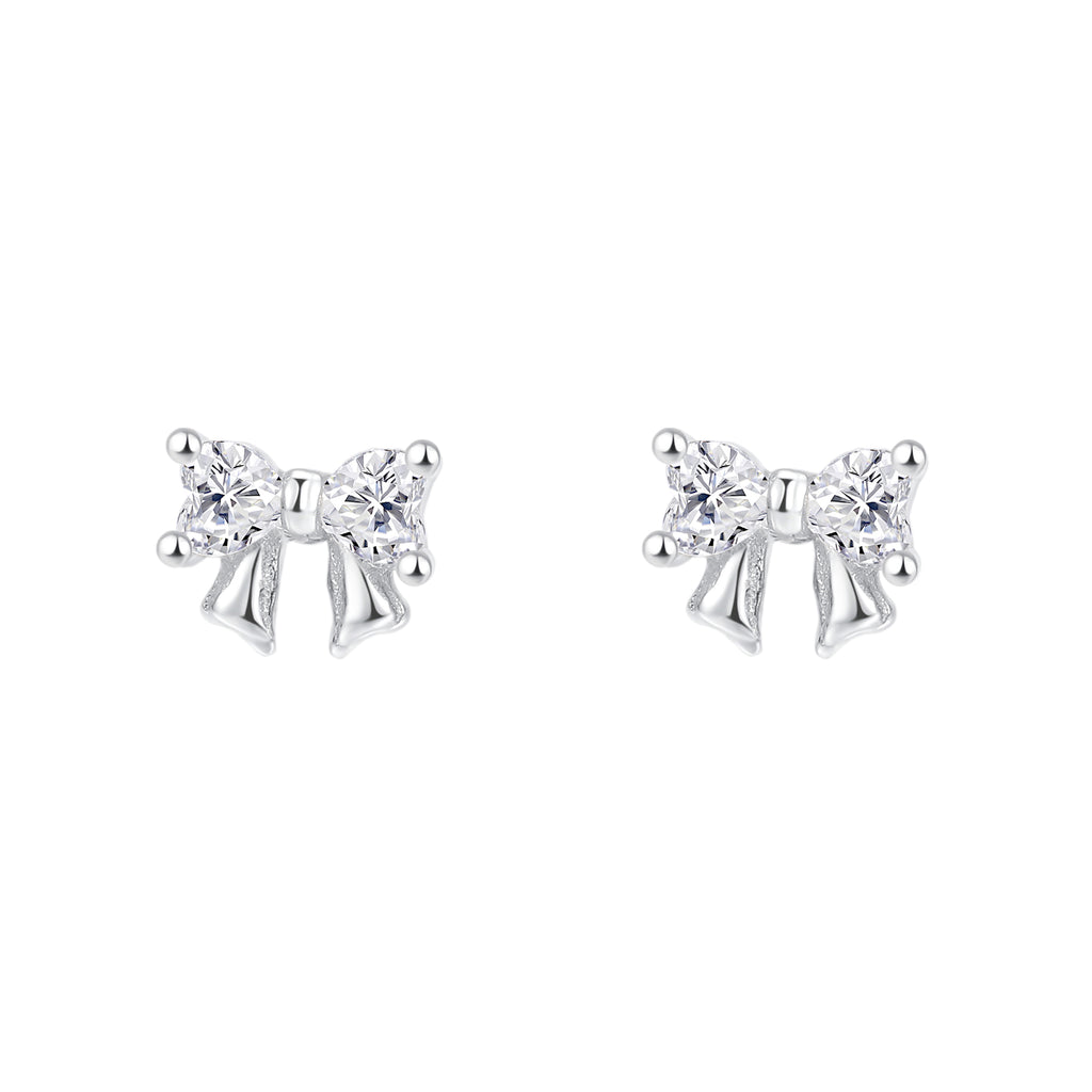 999 Silver CZ Bow Pure Stud Earrings