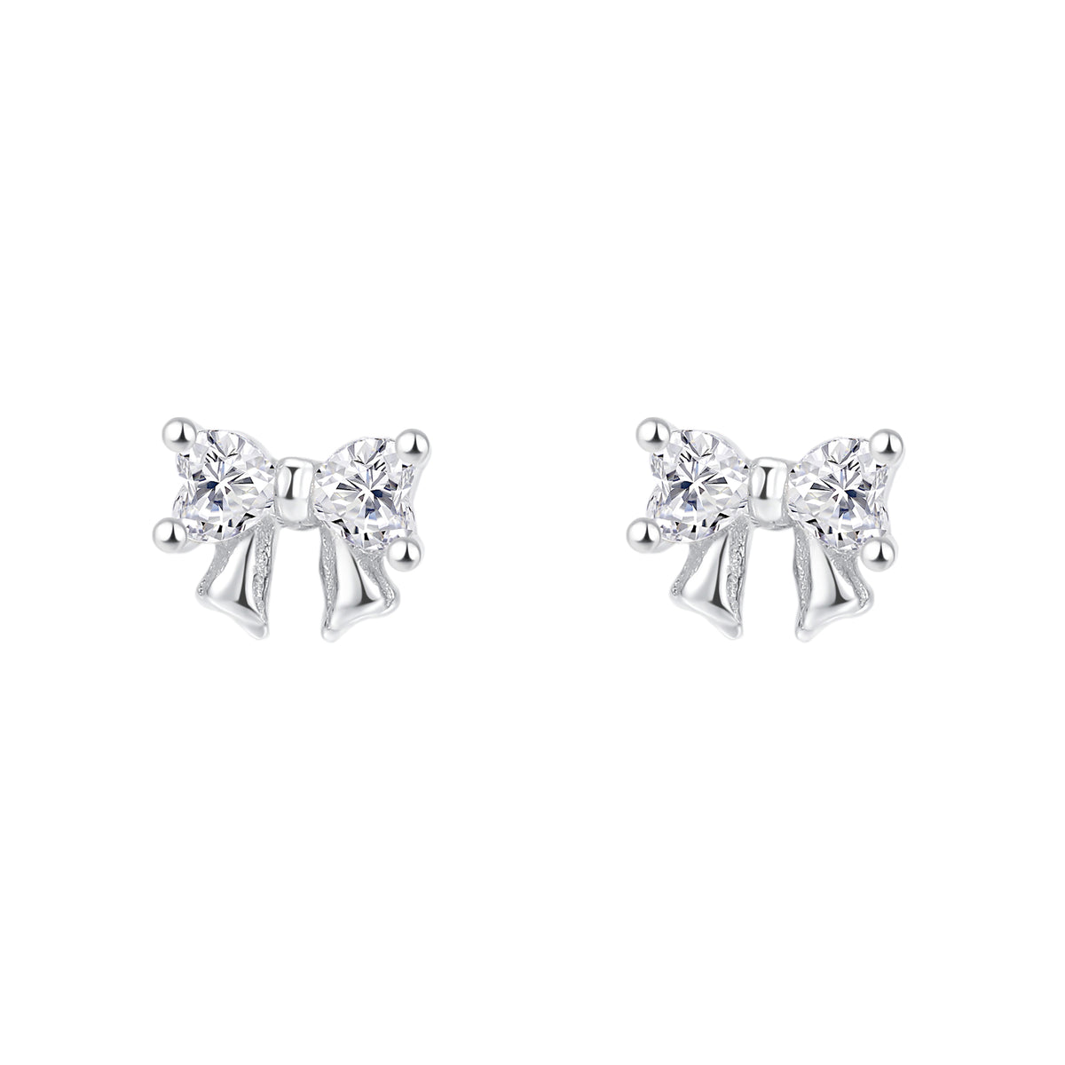 999 Silver CZ Bow Pure Stud Earrings