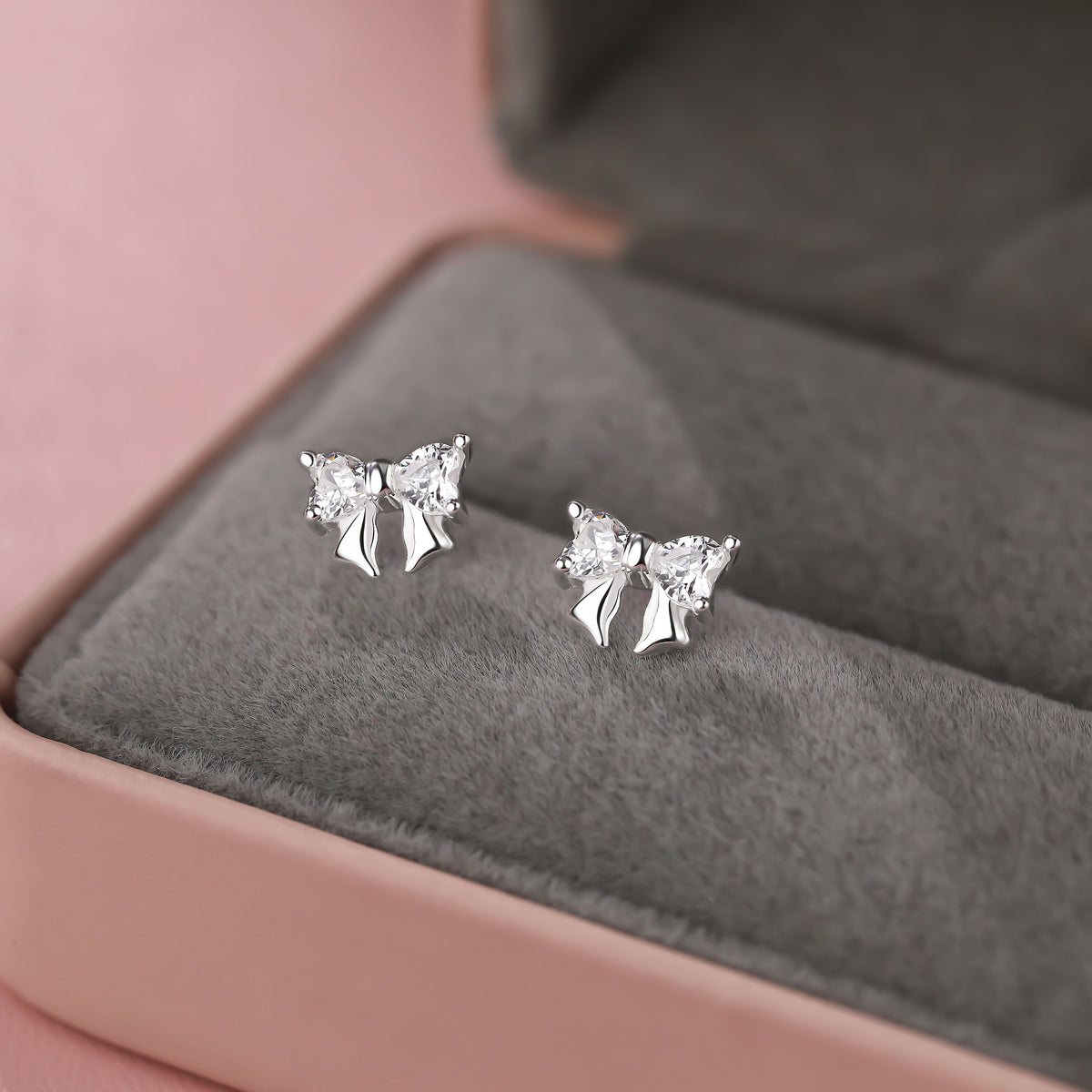 999 Silver CZ Bow Pure Stud Earrings