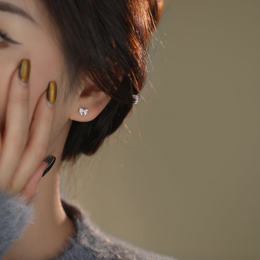 999 Silver CZ Bow Pure Stud Earrings