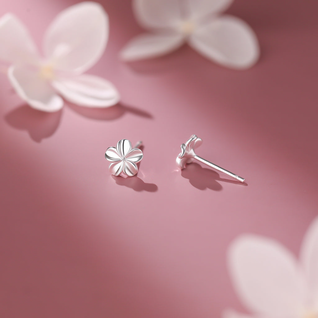 999 Pure Silver Minimalist Flower Stud Earrings