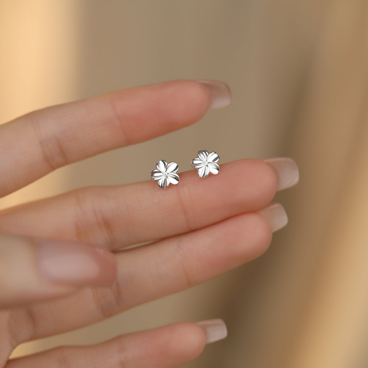 999 Pure Silver Minimalist Flower Stud Earrings