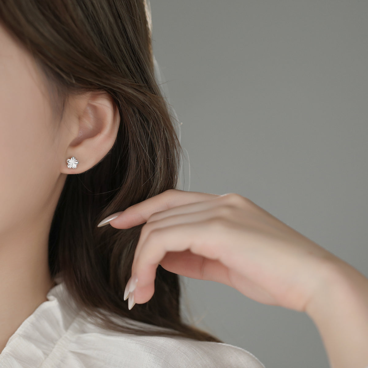 999 Pure Silver Minimalist Flower Stud Earrings