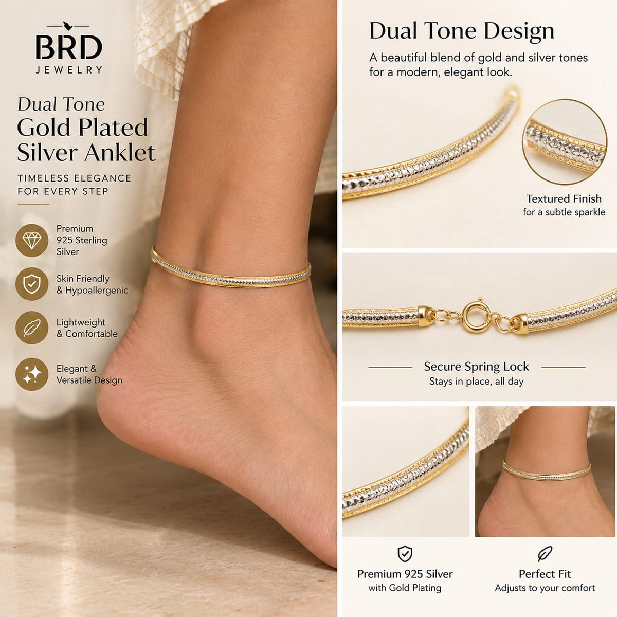 Elara Flat Dual Tone Anklet