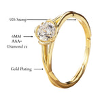 18k Gold Plated 925 Sterling Silver Flower Adjustable Ring