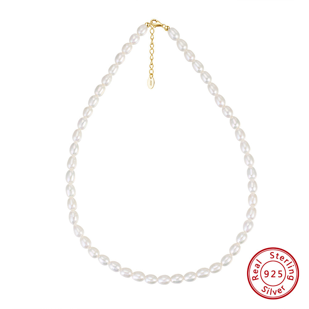 Natural Fresh Water White Pearl Silver Necklace