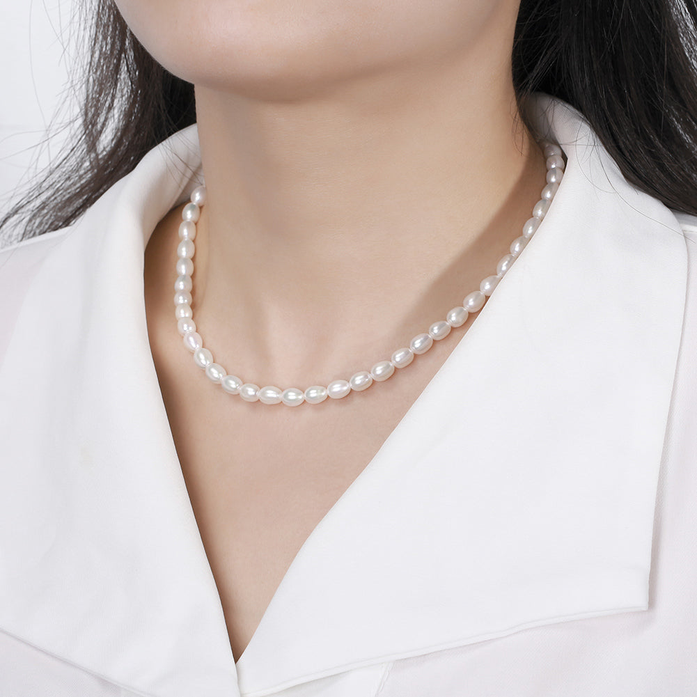 Natural Fresh Water White Pearl Silver Necklace