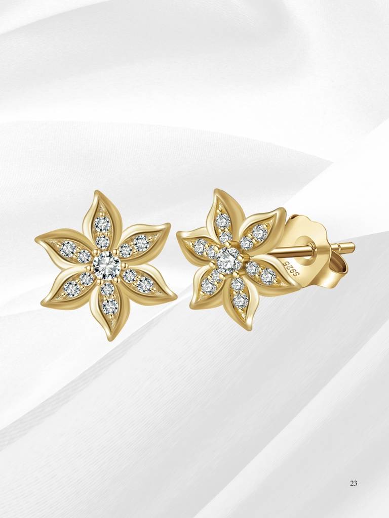 Flower Stud Earrings In 925 Sterling Silver