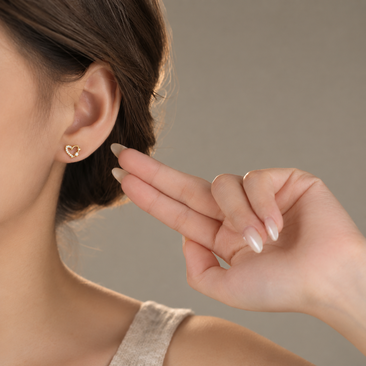Gold Heart Stud Earrings