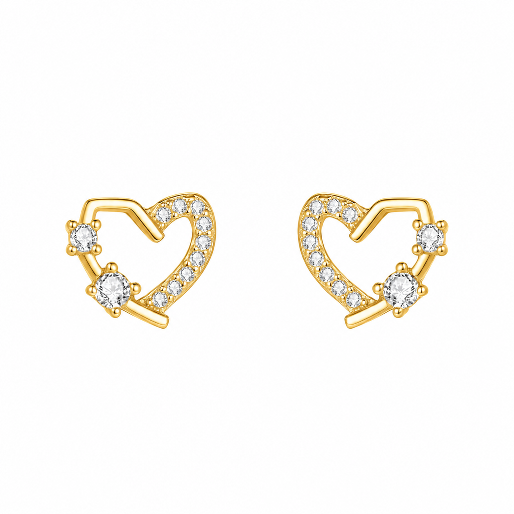 Gold Heart Stud Earrings
