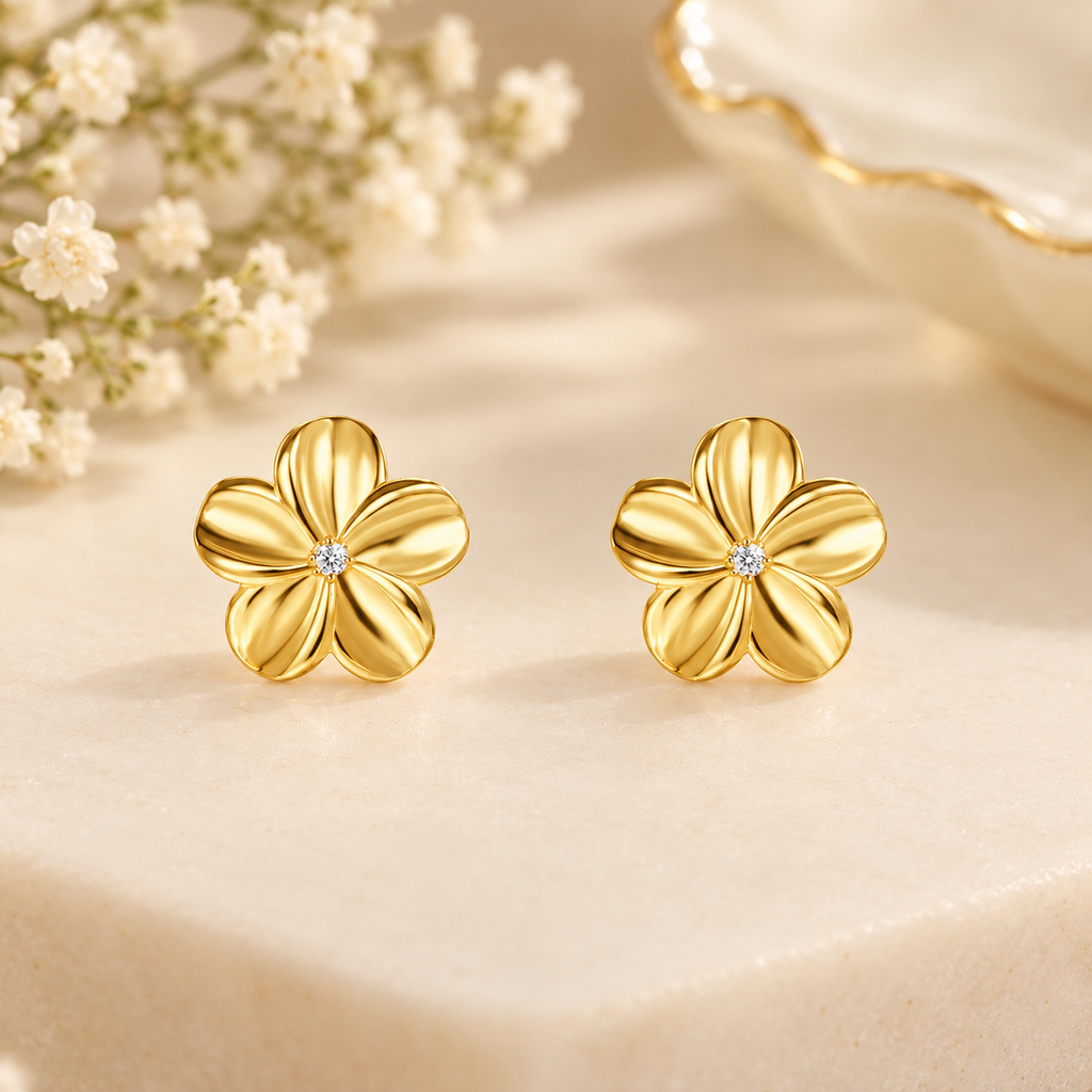 Gold Minimalist Flower Stud Earrings