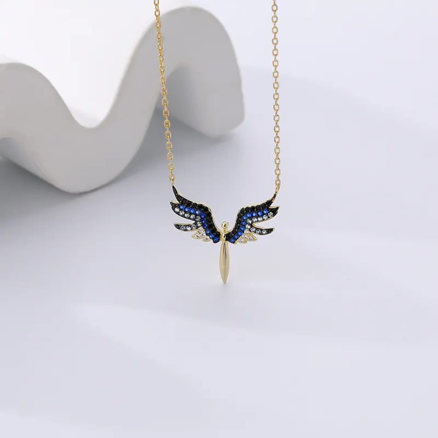 925 Sterling Silver 18K Gold Plated Angel Pendant Necklace For Women & Girls (Adjustable)
