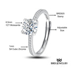 1 Ct GRA Certified Moissanite Adjustable Ring In Sterling Silver